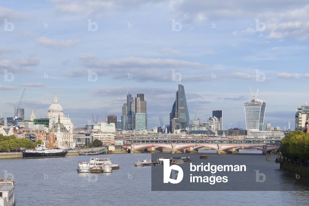 London skyline and river Thames as seen from Waterloo bridge, London, England