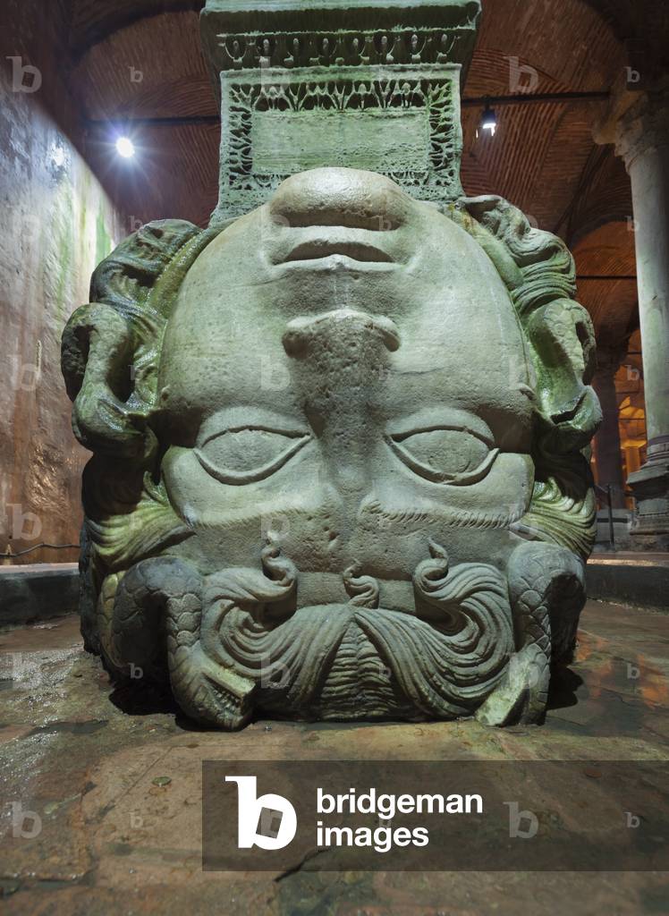 Medusa head in the Yerebatan Sarnici, the sunken cistern or basilica cistern, Sultanahmet district, Istanbul,Turkey