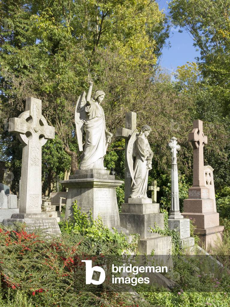 Old tombstones at Highgate cemetery, London, England