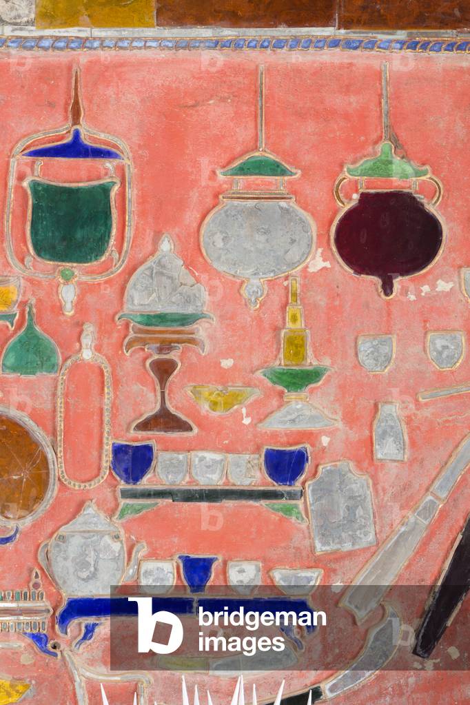 Wall with leaded glass figures, Shwe Yaunghwe Kyaung Monastery, Nyaungshwe, Inle Lake, Myanmar (photo)