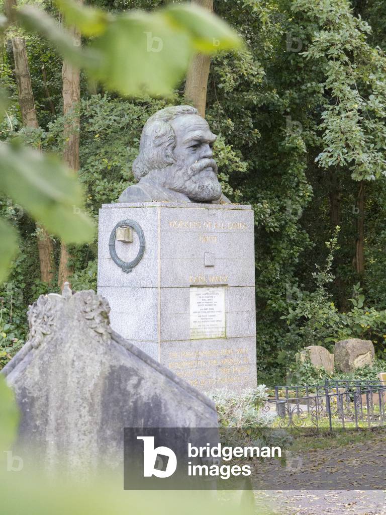 Grave of Karl Marx with bust, Highgate cemetery, London, England