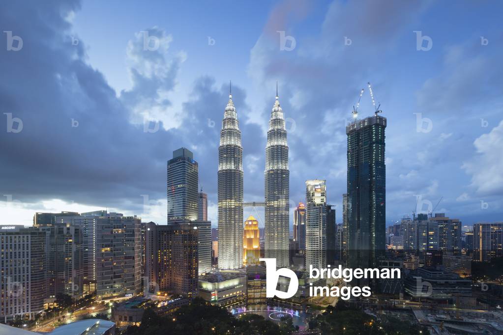 Petronas twin towers at dusk, Kuala Lumpur, Malaysia