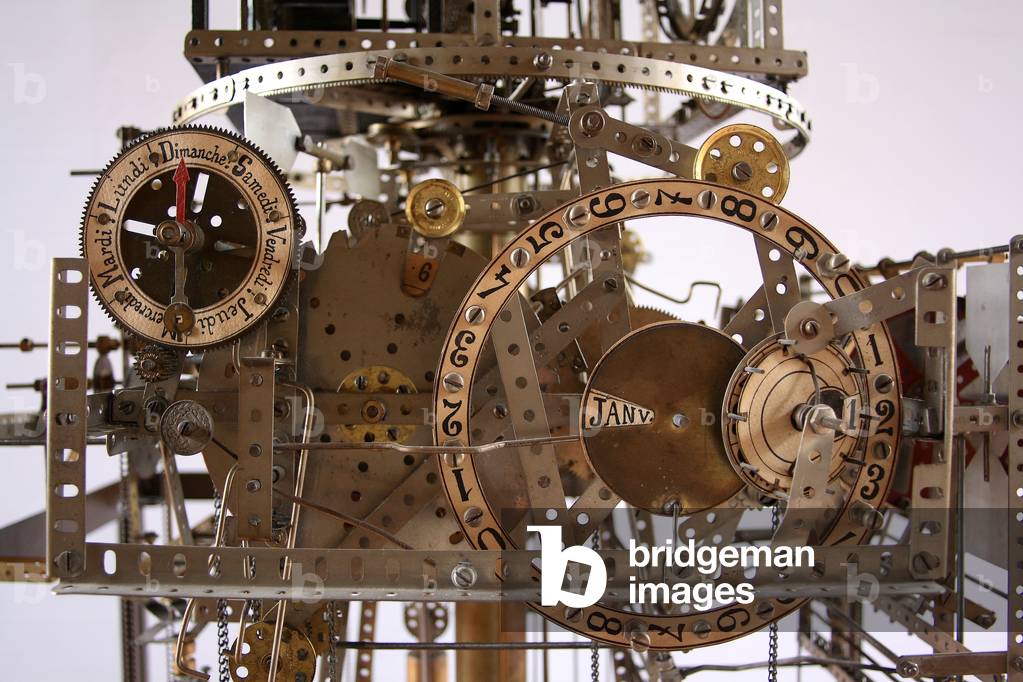 The calendar, Astronomical Clock of Reims, built in pieces of Meccano by the pharmacist Jean Legros (1903-1978), Reims, Champagne-Ardenne, Grand Est, France, 2019 (photo)