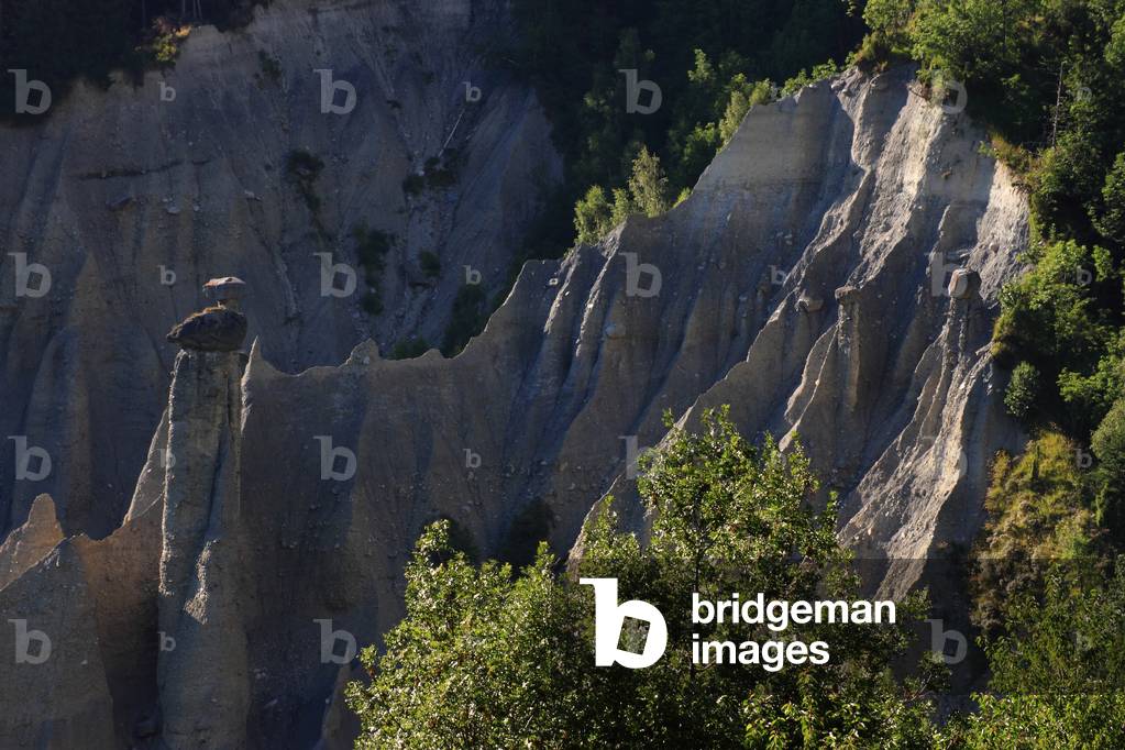 Geological training, Cheminees des fees or damoiselles hairdressed, Saint-Francois-Longchamp, Savoie, France (photo)