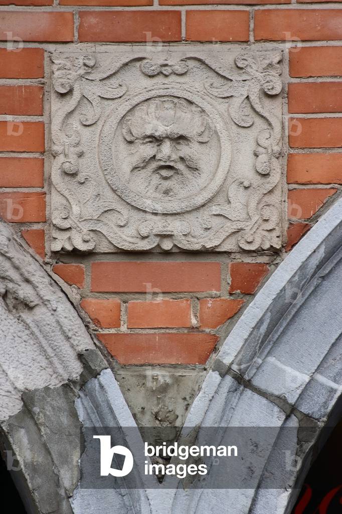 Detail, House of the Singers, Facade of 34 Grand Place, Arras, Pas-de-Calais, France, 2019 (photo)