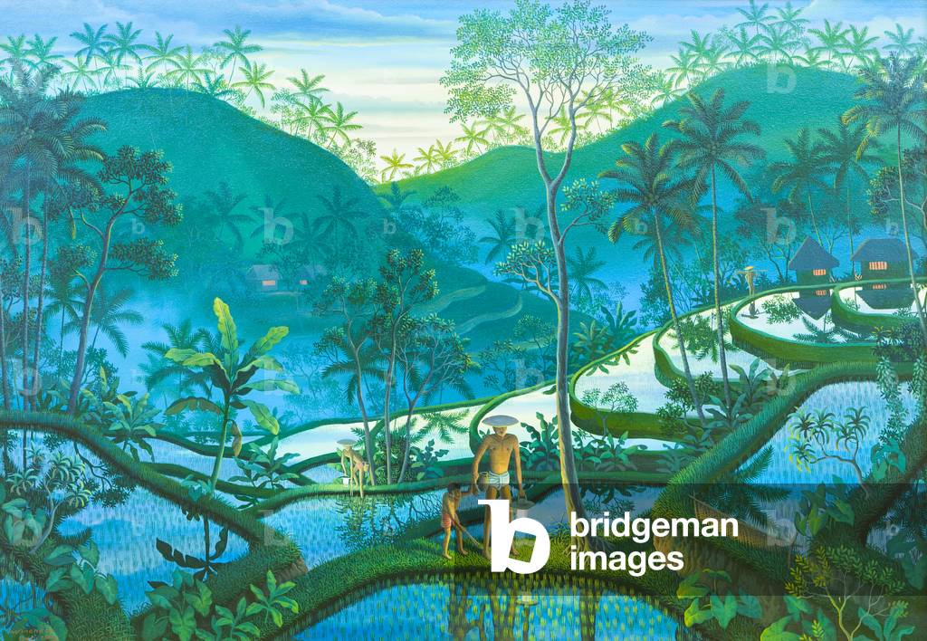 Catching eels at dusk (acrylic on canvas)