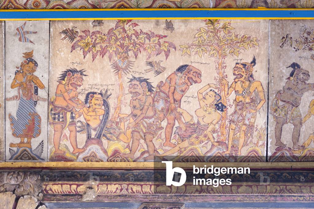 Paintings of the ceilings of the Kerta Gosa floating pavilion, Bali, Indonesia