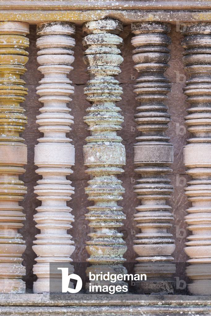Window balusters at Prasat Hin Phanom Rung temple, Phanom Rung historical park, Buriram province, Thailand (photo)