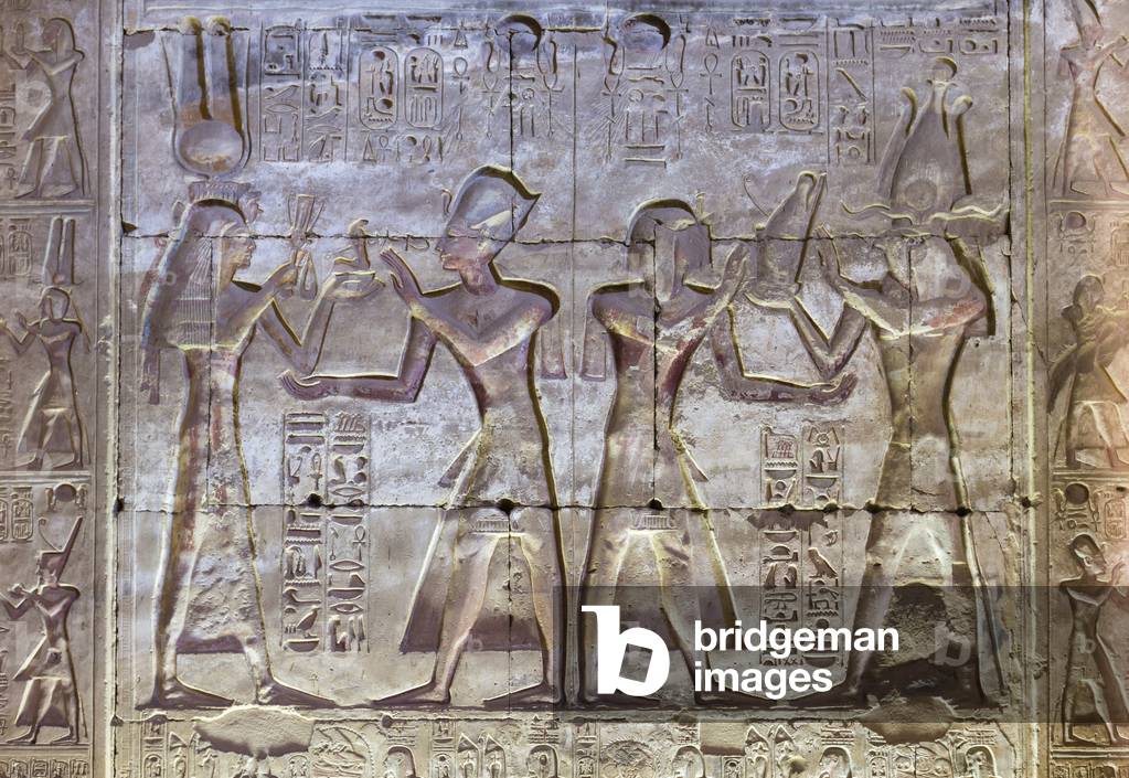 Coloured relief, temple of Seti I, Abydos, Egypt