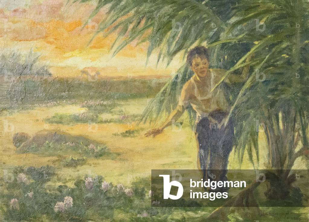 Fugitives from the Japanese, 1944, (oil on board)