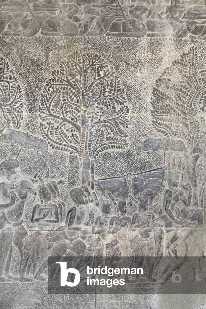 Bas reliefs on the southern gallery of Angkor wat, Cambodia