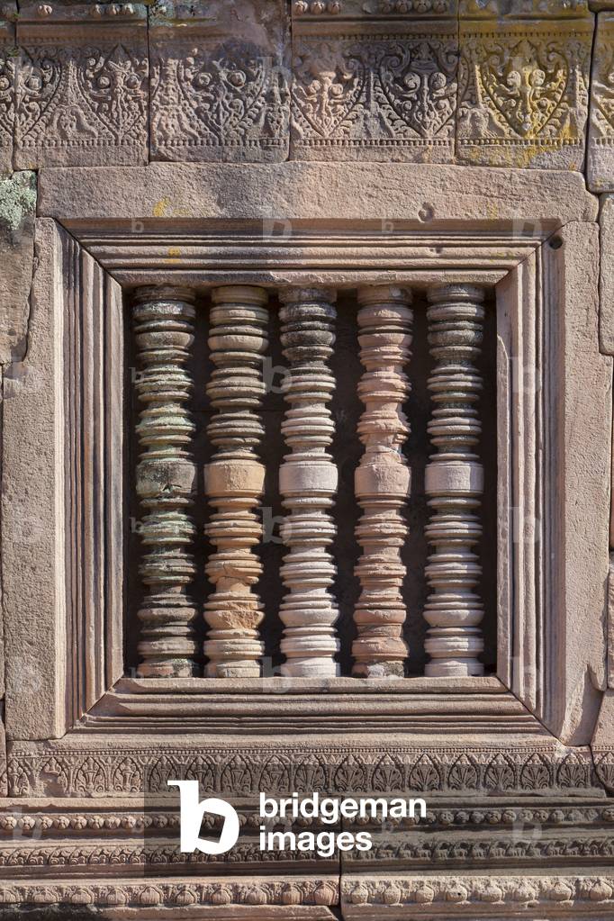 Window balusters at Prasat Hin Phanom Rung temple, Phanom Rung historical park, Buriram province, Thailand (photo)