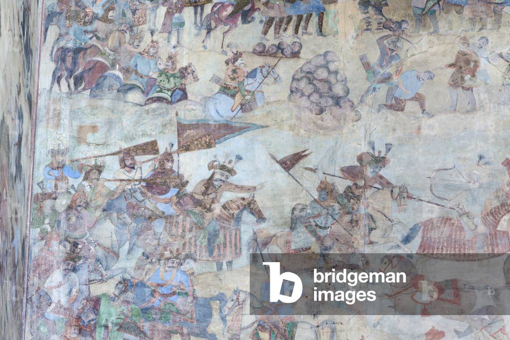 Wall paintings at Qeysarieh portal, Naqsh-e Jahan Imam square, Esfahan, Iran (fresco)