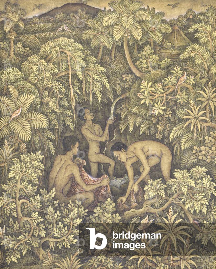 Three men bathing (tempera on canvas)