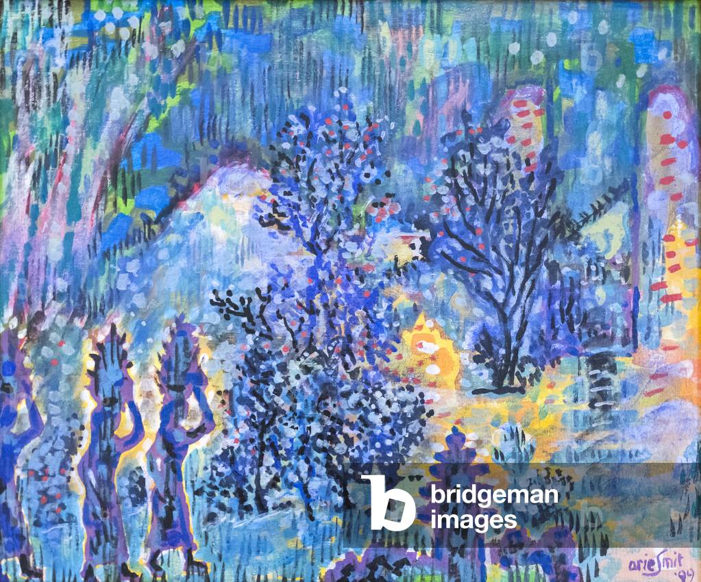 Women with offering in twilight, 1999, (acrylic on canvas)