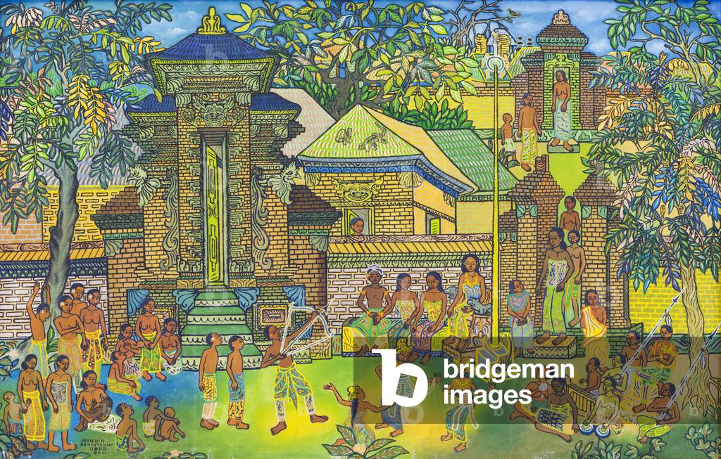 People playing with the royal family in front of the palace, 1968 (oil on canvas)