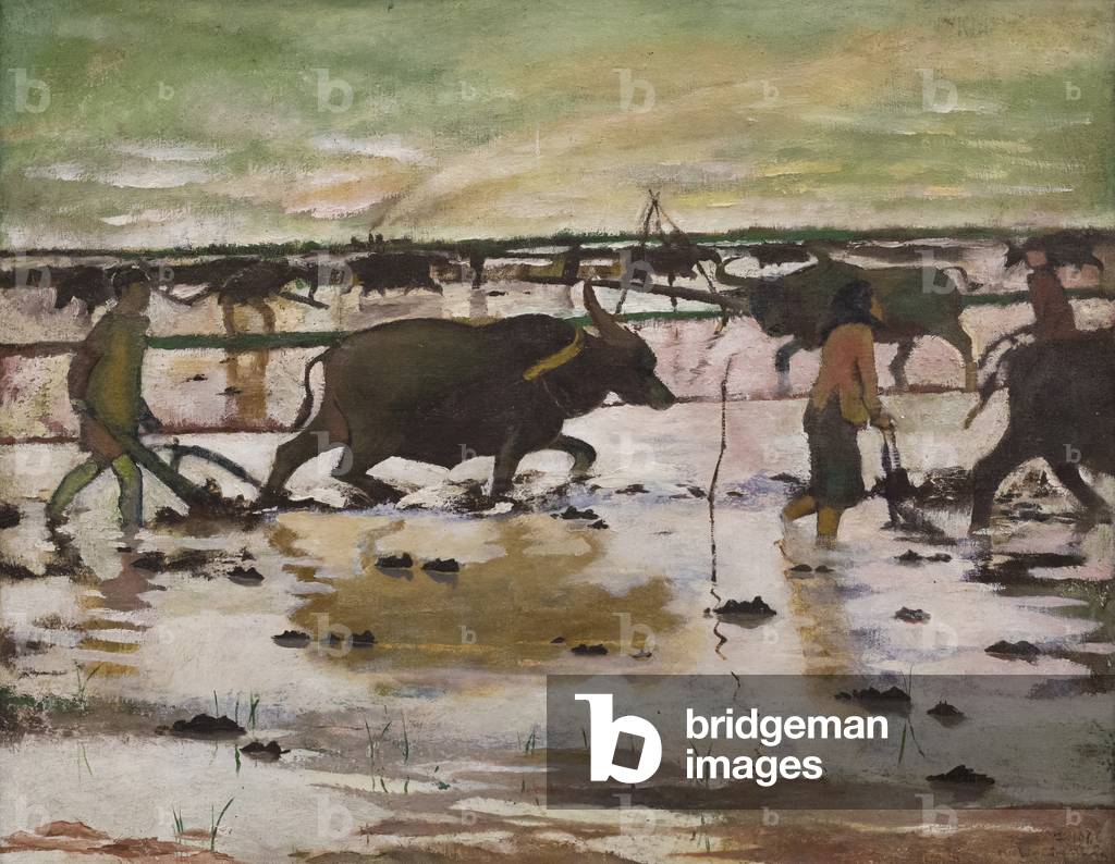 A ploughing day, 1960 (oil on canvas)