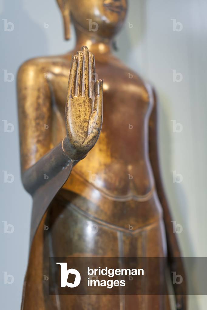 Buddha Shakyamuni,1475-1525, detail, (gilded copper with coloured glass)
