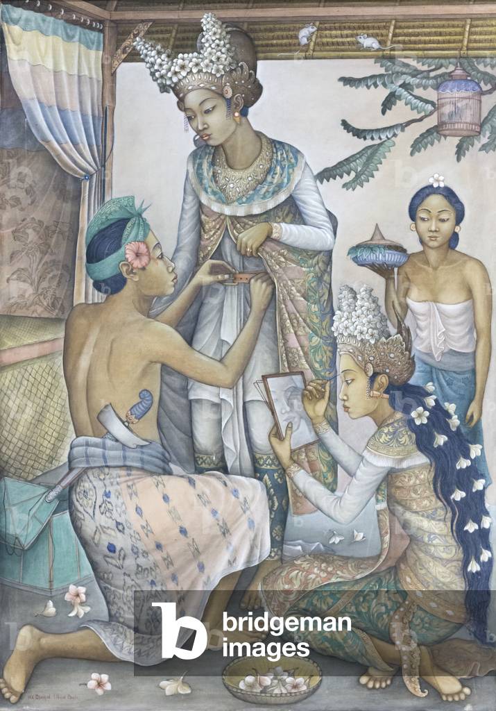 Arja dancers preparing for a performance, c.1960 (oil on canvas)