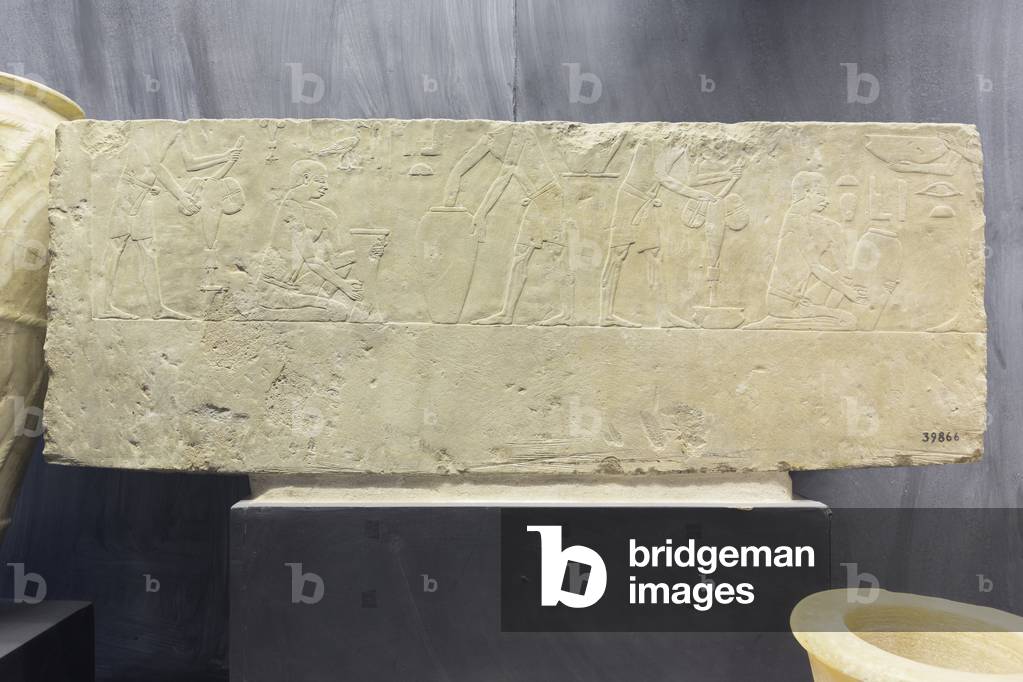 Scene of stone vessel making, old kingdom, (limestone)
