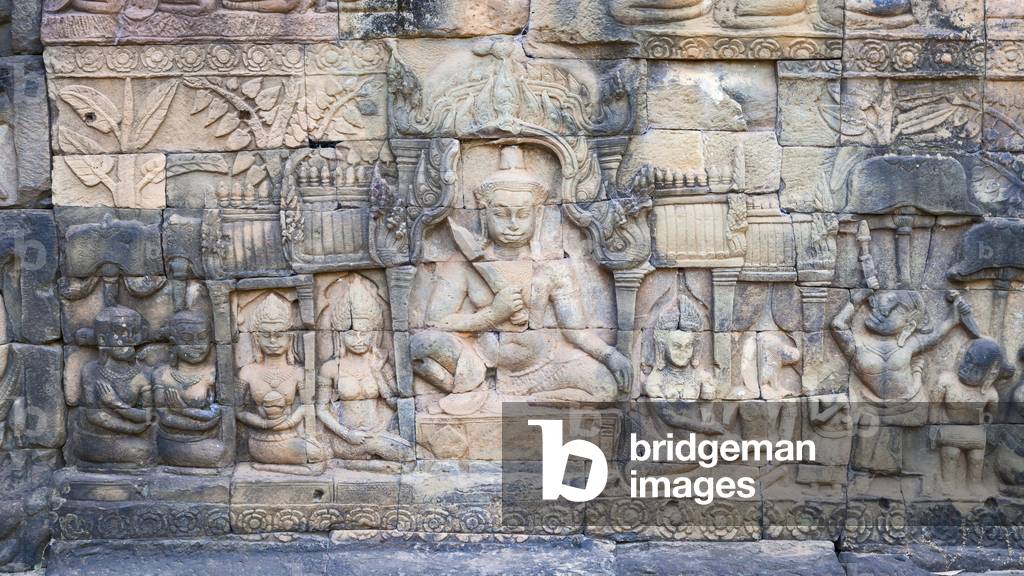 Bas-reliefs on the terrace of the elephants, Angkor Thom, Siem Reap, Cambodia (photo)
