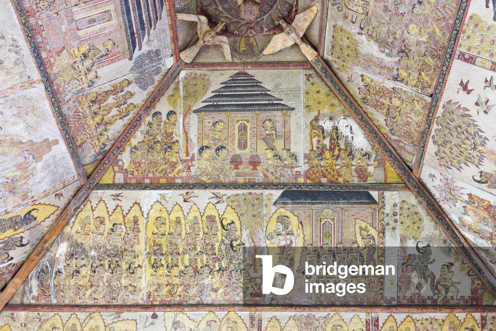 Paintings of the ceilings of the Kerta Gosa floating pavilion, Bali, Indonesia