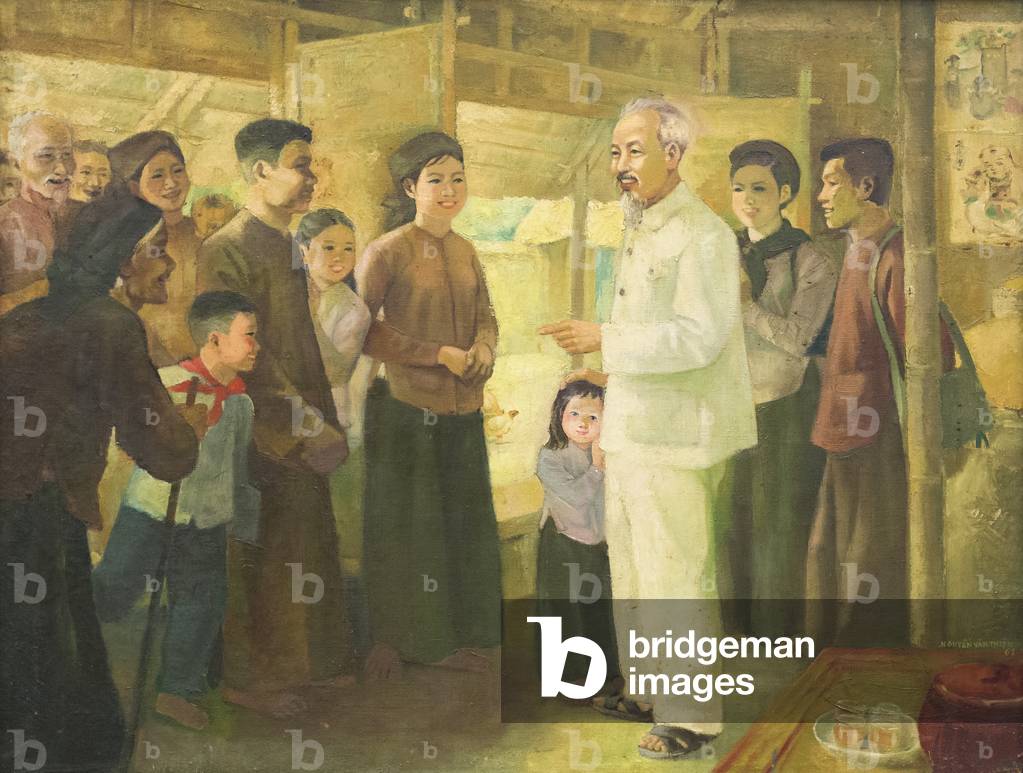 Uncle Ho visiting a farming family, 1961 (oil on canvas)