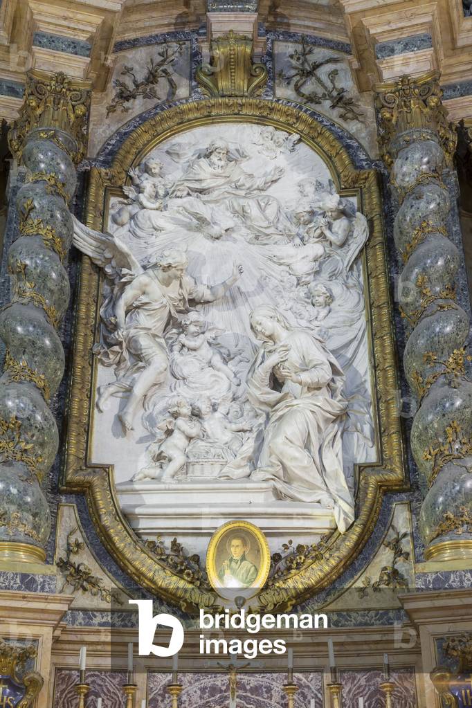 Marble altarpiece of the Annunciation by Filippo Della Valle, church of St. Ignatius of Loyola, chiesa di Sant'Ignazio di Loyola, Rome, Italy