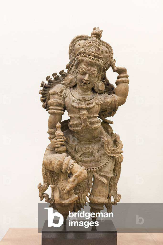 Temple door guardian or Dvarapala,1600-1800, (teak with traces of gesso and paint)