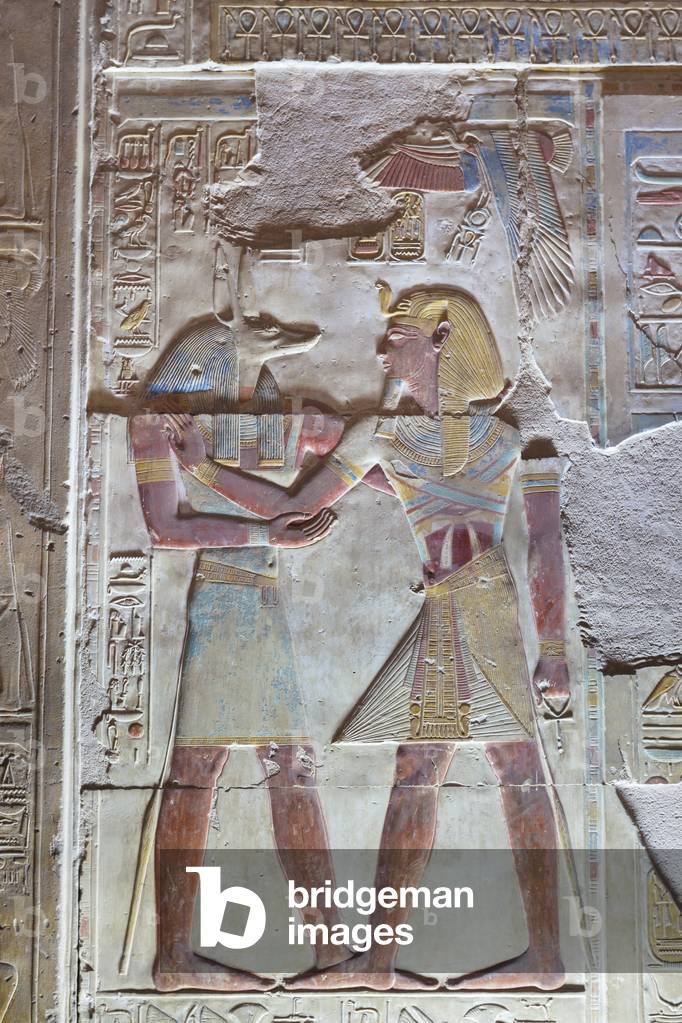 Coloured relief, temple of Seti I, Abydos, Egypt