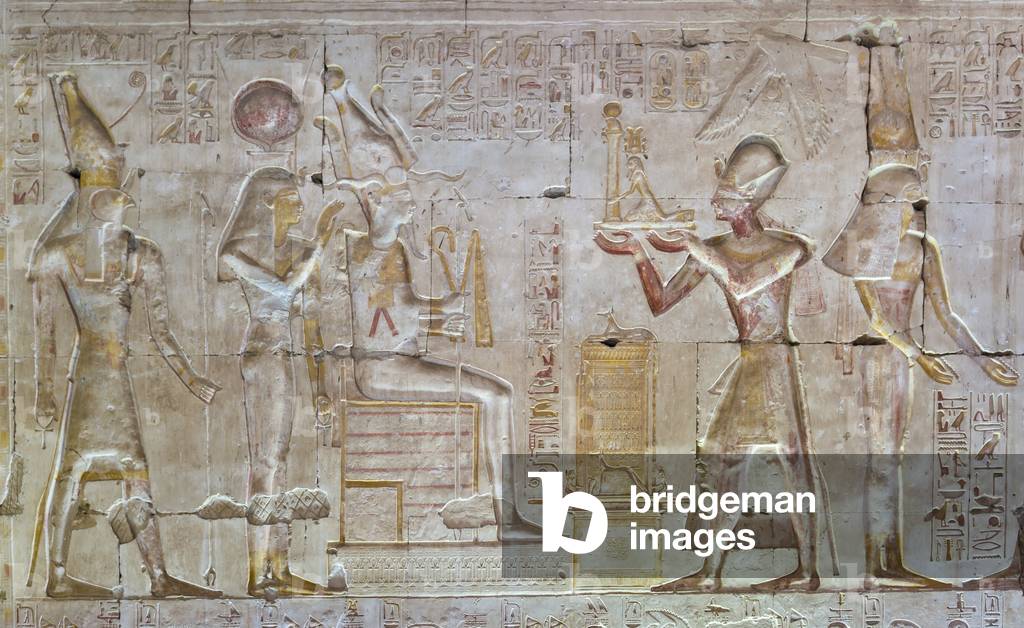 Coloured relief, temple of Seti I, Abydos, Egypt