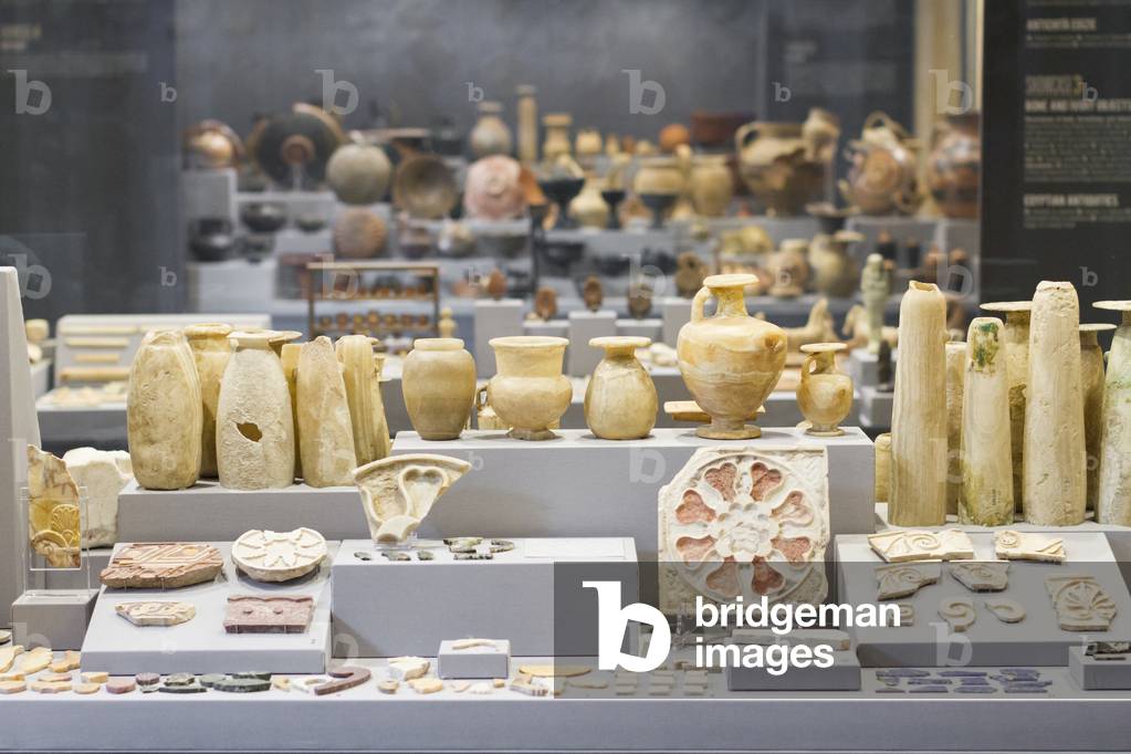 Precious marbles and hardstones including alabaster from the archaeological collection of roman objects at the National Roman Museum, Palazzo Altemps, Rome, Italy (photo)