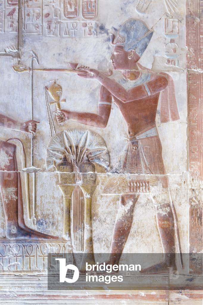 Coloured relief, temple of Seti I, Abydos, Egypt