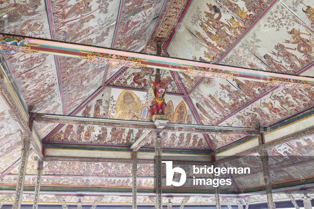 Paintings of the ceilings of the Kerta Gosa floating pavilion, Bali, Indonesia