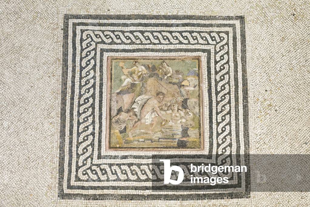 Floor mosaic featuring a central panel depicting the story of Hylas and the nymphs, second century BC, national museum of Rome (museo nazionale romano), Rome, Italy