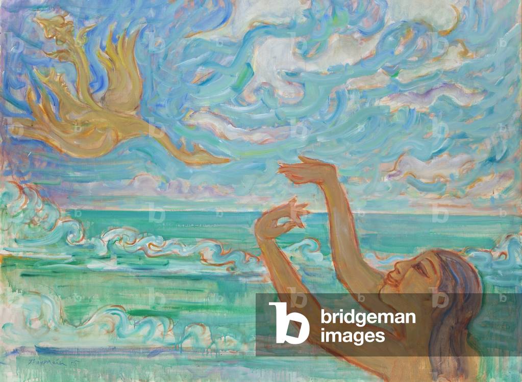 Woman and bird, 1975 (oil on canvas)