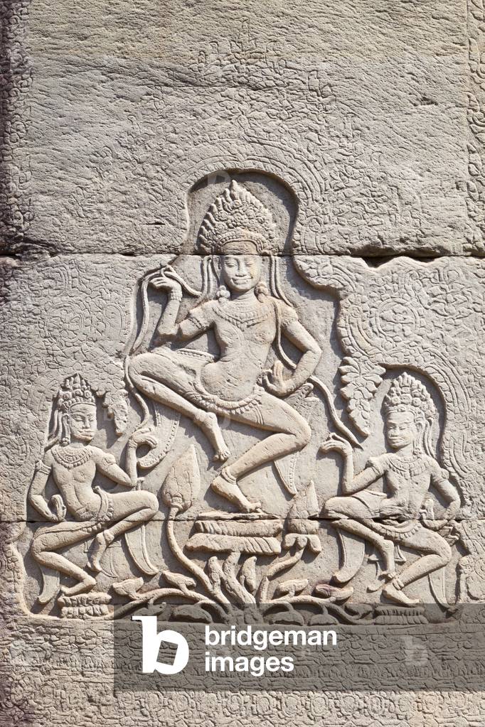 Dancing Apsaras bas relief from the Bayon, Angkor Thom, Siem Reap, Cambodia (photo)