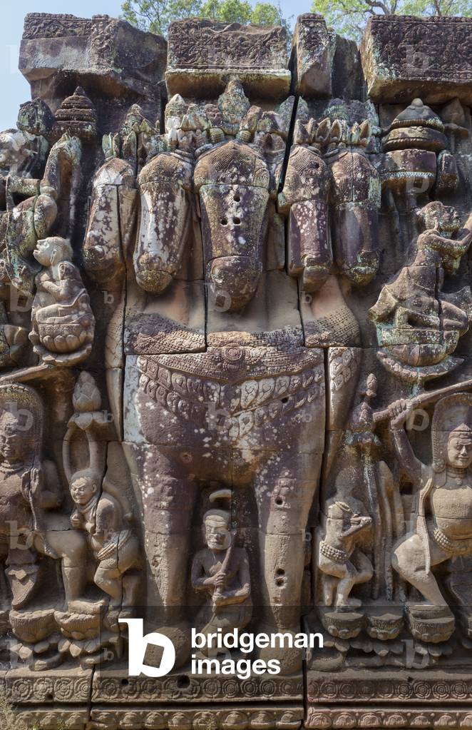 The five headed horse on the hidden wall of the terrace of the elephants, Angkor Thom, Siem Reap, Cambodia (photo)