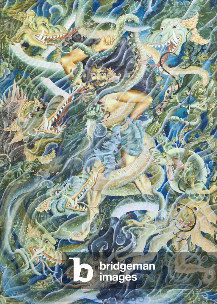 Bima searches for the Kamandalu holy water, 1975 (tempera on canvas)