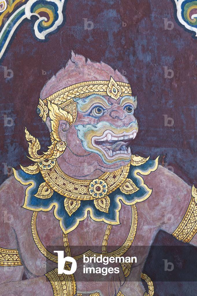 Mural depicting scenes from the Ramayana at Wat Phra Kaeo, the Royal Grand Palace, Bangkok, Thailand