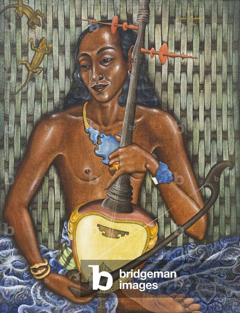 The rebab player, c.1980 (acrylic on paper)