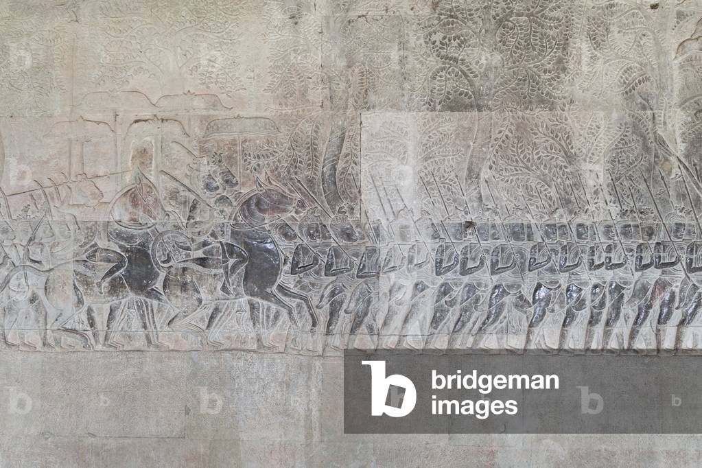 Bas reliefs on the southern gallery of Angkor wat, Cambodia
