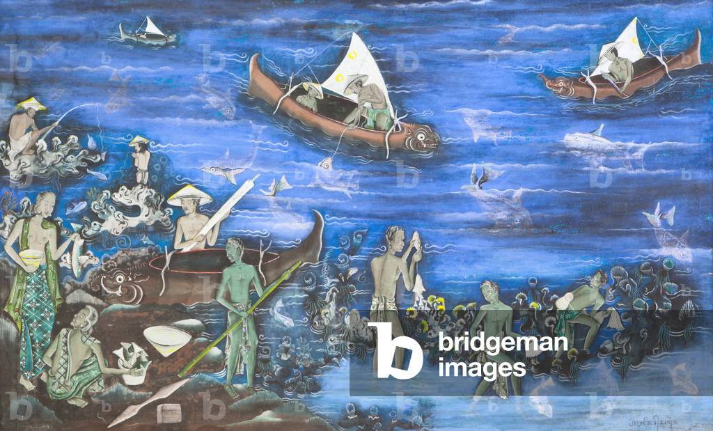 Looking for fish in the sea, 1955 (tempera on canvas)