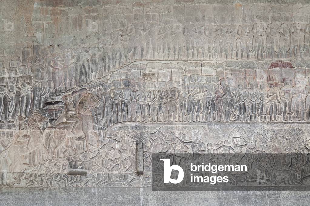 Bas reliefs on the southern gallery of Angkor wat, Cambodia
