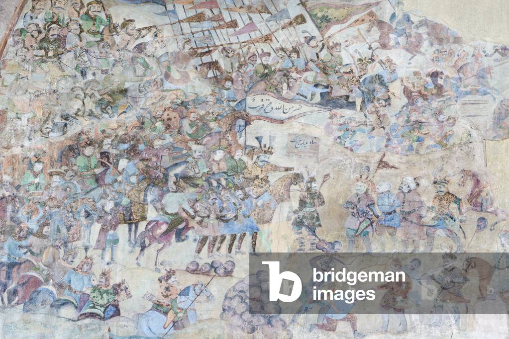 Wall paintings at Qeysarieh portal, Naqsh-e Jahan Imam square, Esfahan, Iran (fresco)