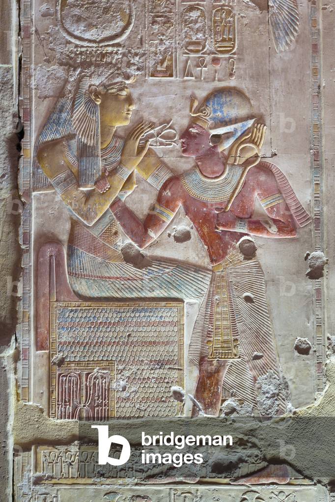 Coloured relief, temple of Seti I, Abydos, Egypt