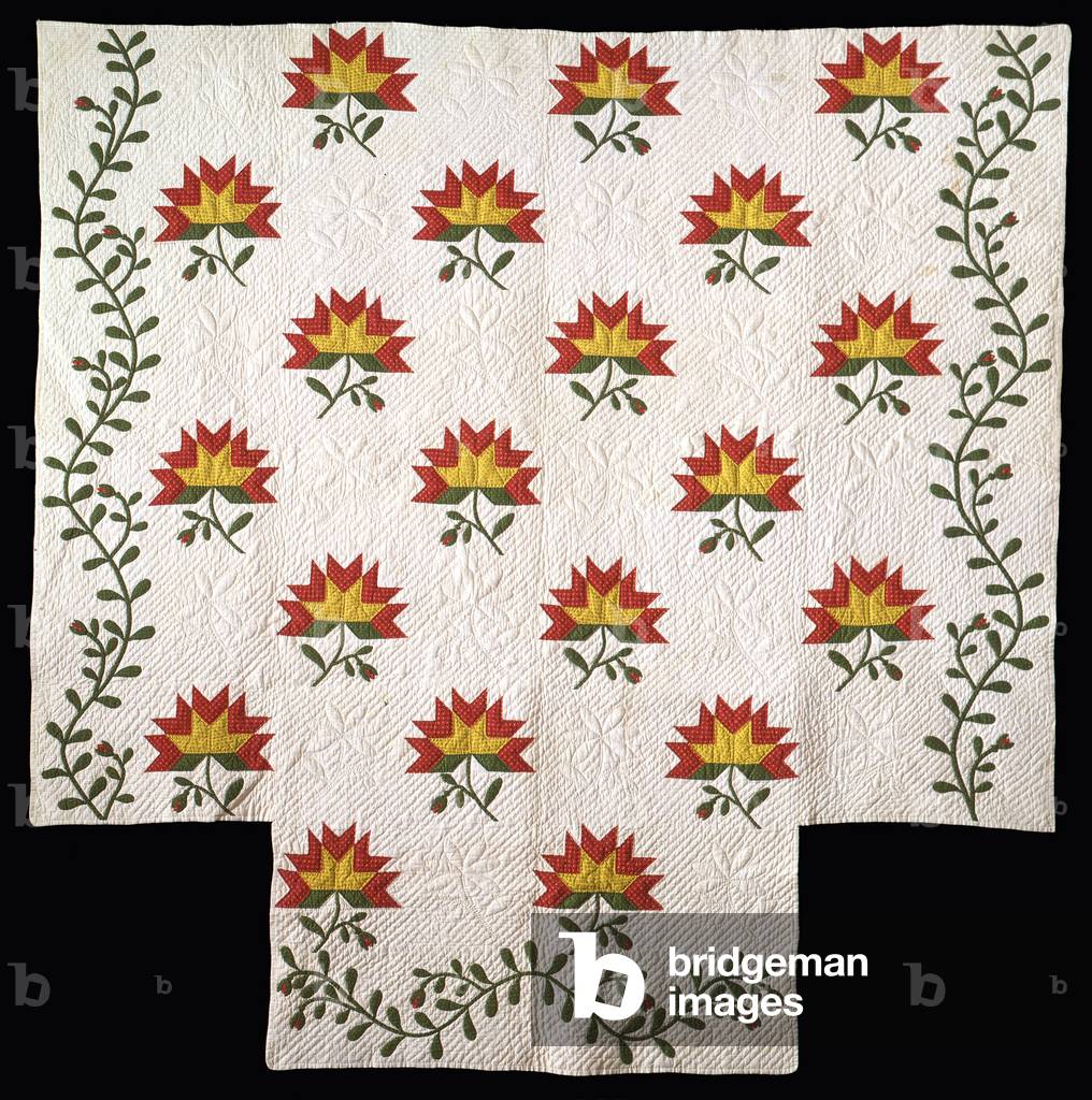Applique and Pieced Cactus Rose Quilt, 1850 (cotton)