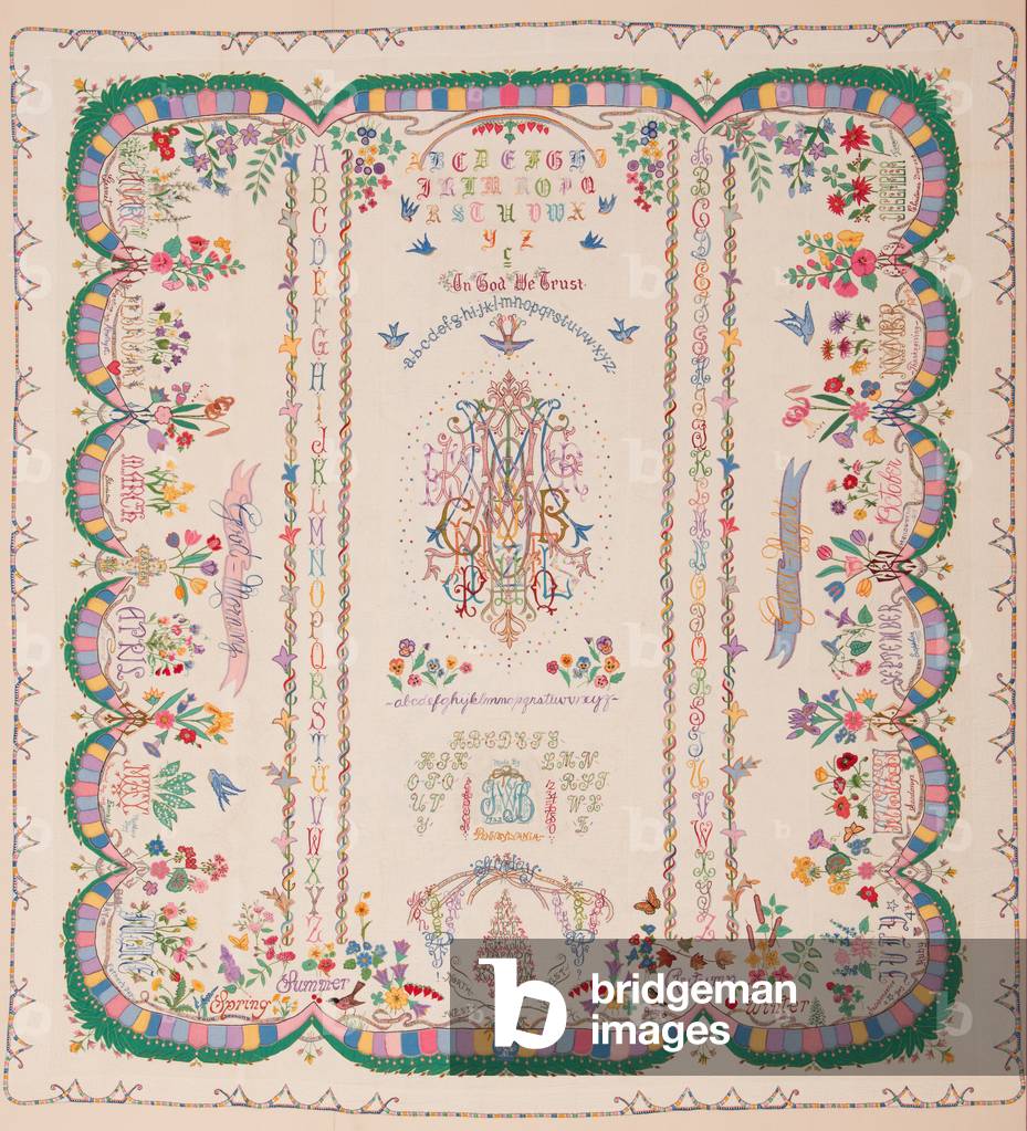 Rainbow Monogram and Initial Quilt, 1950-54 (cotton)
