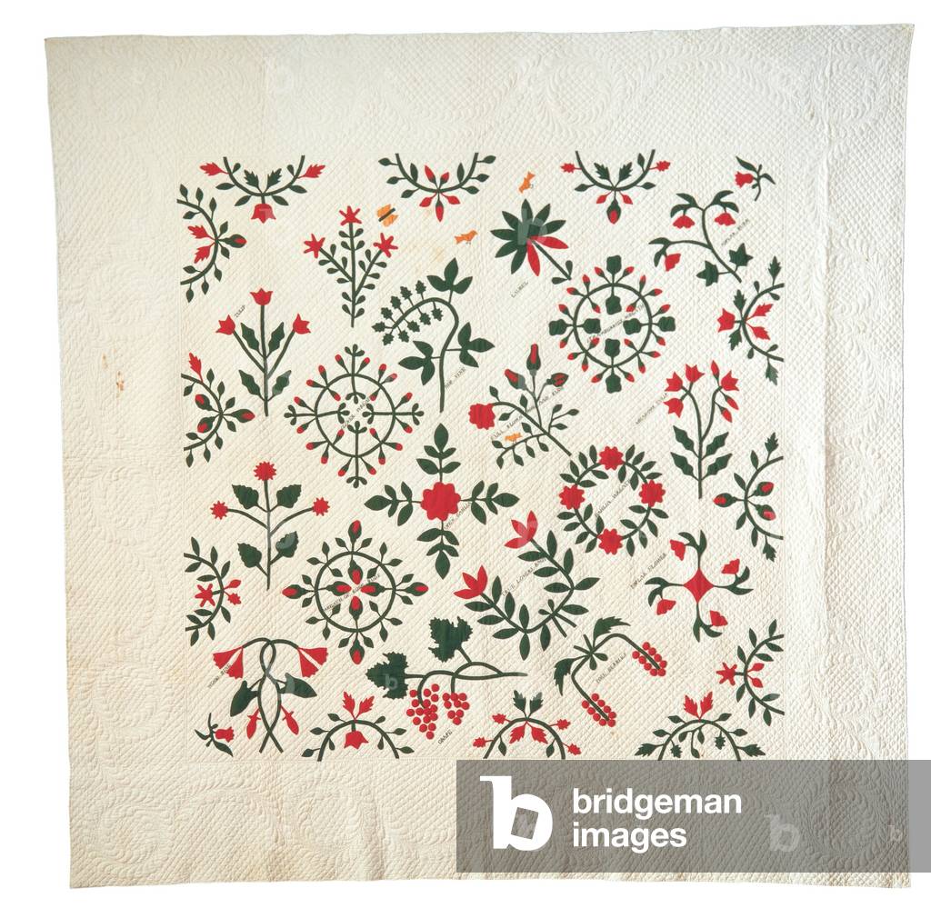 Applique and Embroidered Garden Botanical Album Quilt, 1850-60 (cotton)