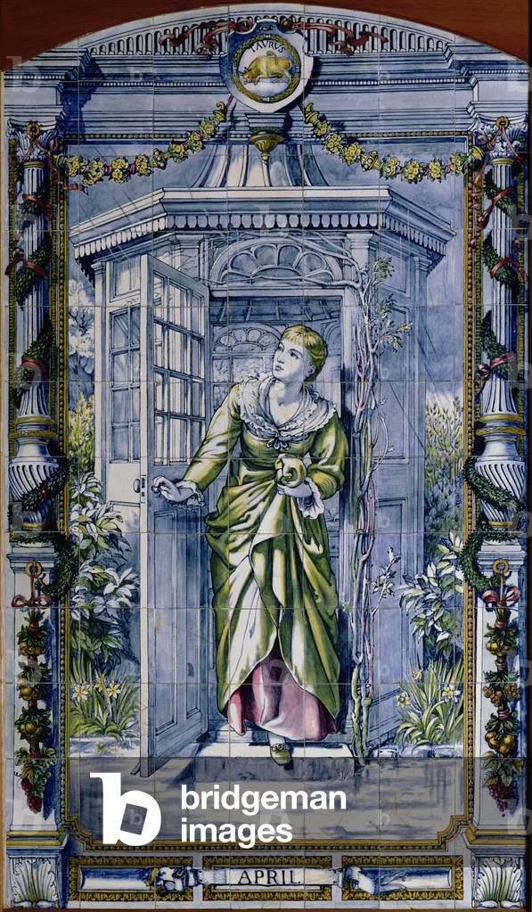 April, from a series of tile panels, designed by Sir Edward Poynter (1836-1919), made by Minton, Campbell and Company, for the Dutch Kitchen, 1867-8
